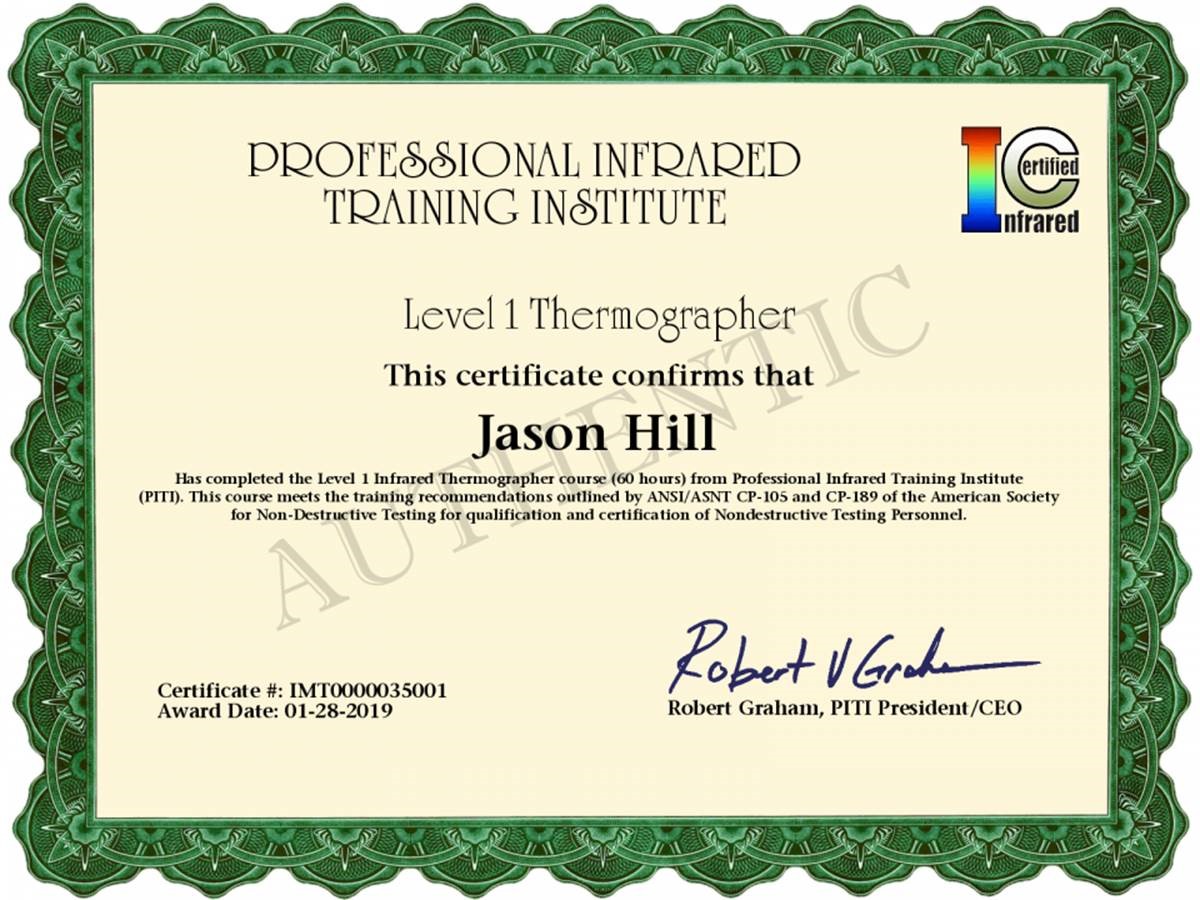 Certified ASNT Level I Thermographer